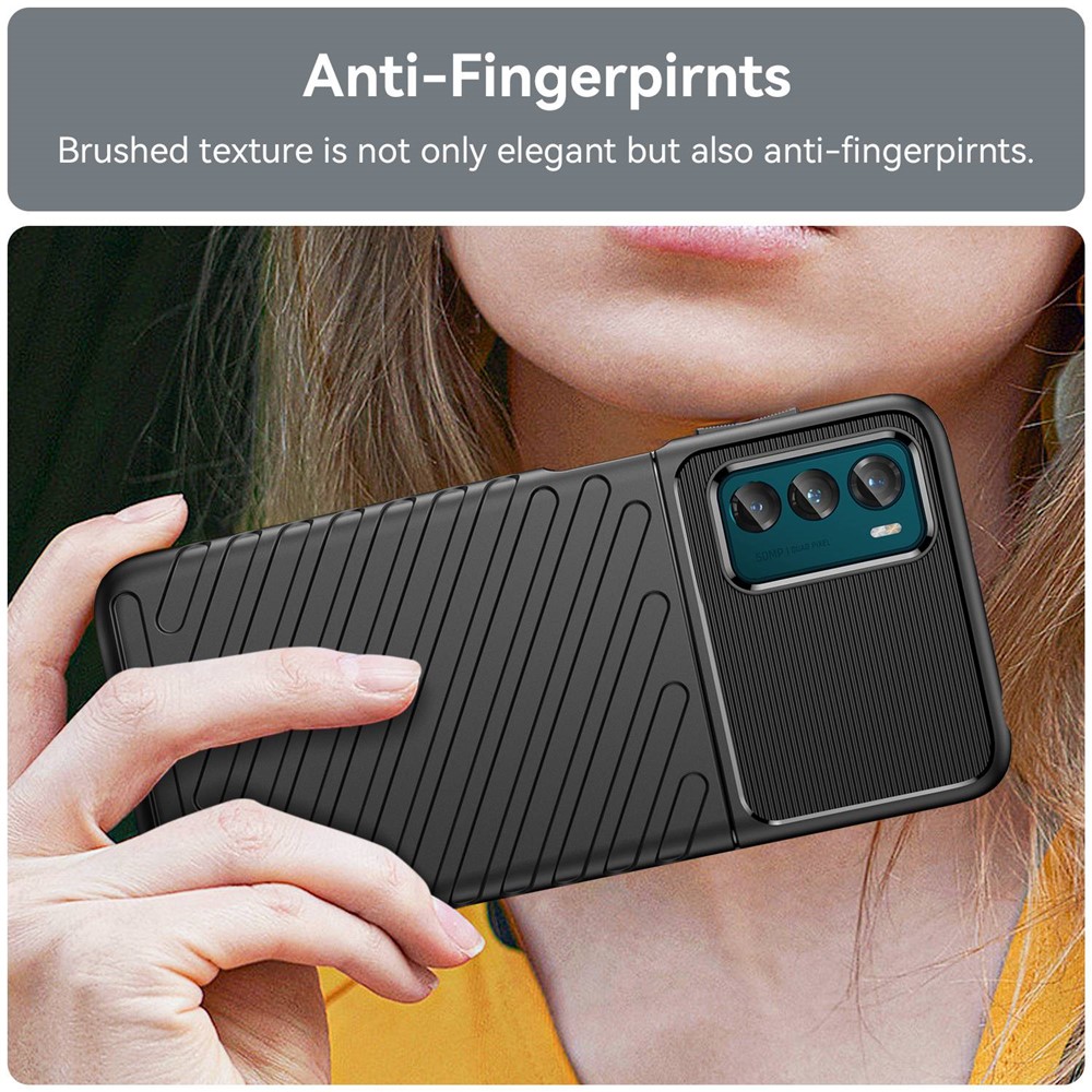 Thunder Series Thickened TPU Case for Motorola Moto G42 4G, Twill Texture Non-slip Anti-drop Phone Cover Protector - Black-5
