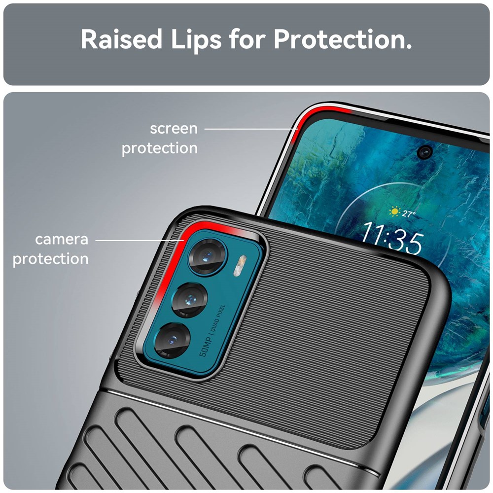 Thunder Series Thickened TPU Case for Motorola Moto G42 4G, Twill Texture Non-slip Anti-drop Phone Cover Protector - Black-6