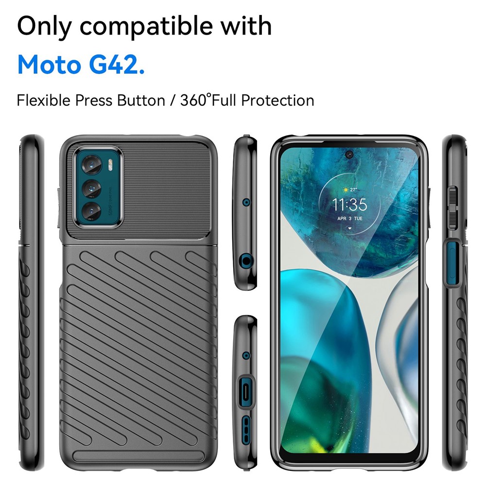 Thunder Series Thickened TPU Case for Motorola Moto G42 4G, Twill Texture Non-slip Anti-drop Phone Cover Protector - Black-8