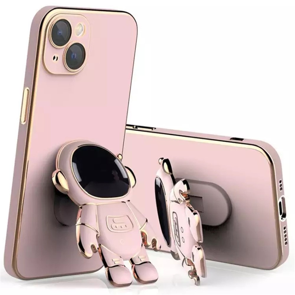 Astronaut Kickstand Phone Case for iPhone 13 mini 5.4 inch, Anti-scratch Electroplating TPU Back Cover - Pink