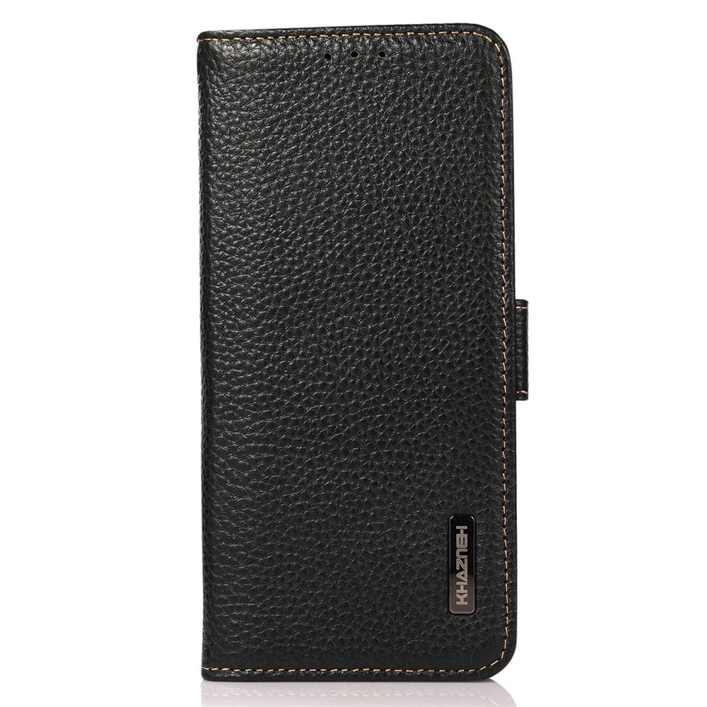 KHAZNEH Litchi Texture Phone Case for Xiaomi 12 Ultra, Genuine Leather RFID Blocking Drop-proof Cover with Wallet Stand - Black-8