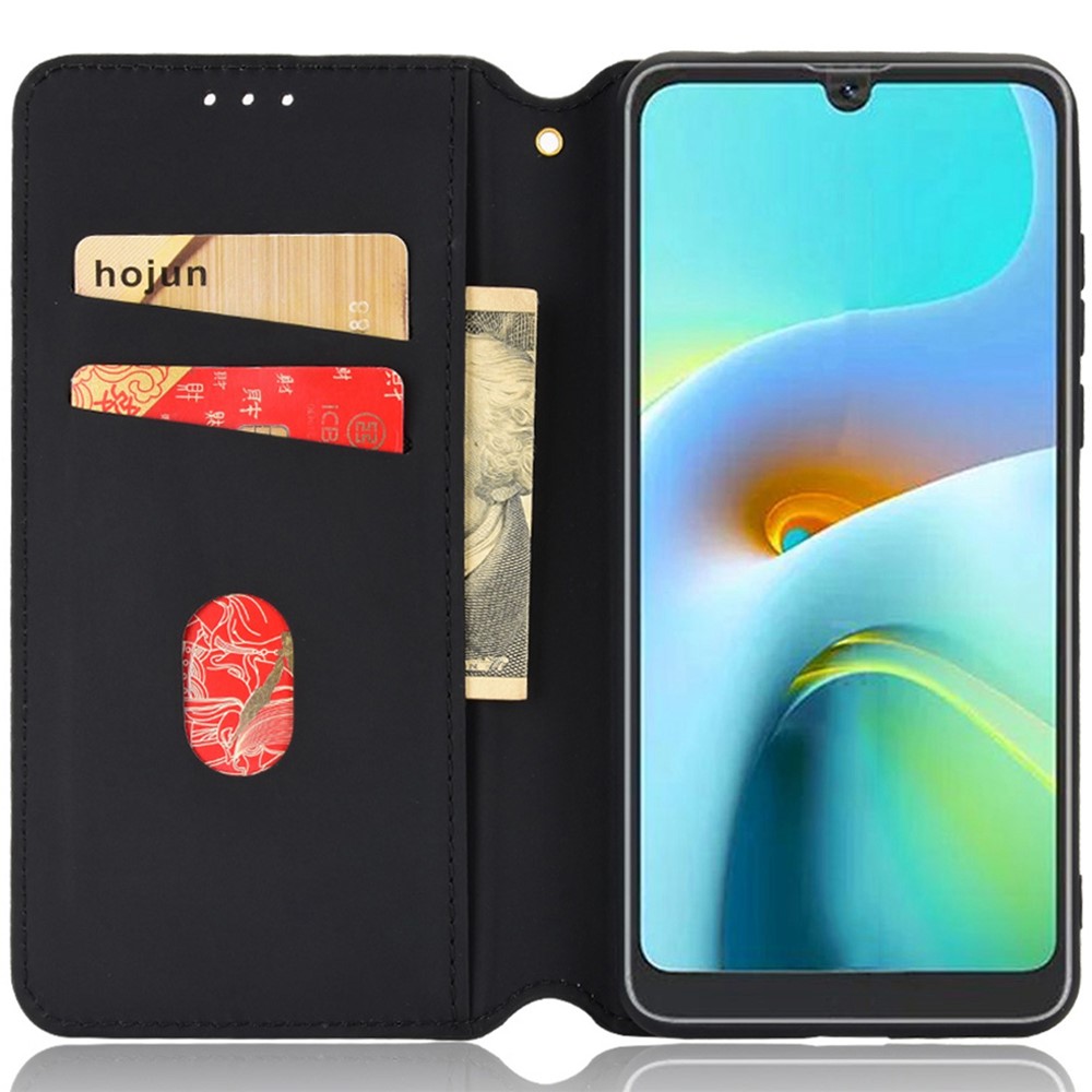 For Blackview A50 4G Stand Wallet PU Leather + TPU Case Magnetic Auto-absorbed Imprinted Rhombus Pattern Phone Cover - Black-2