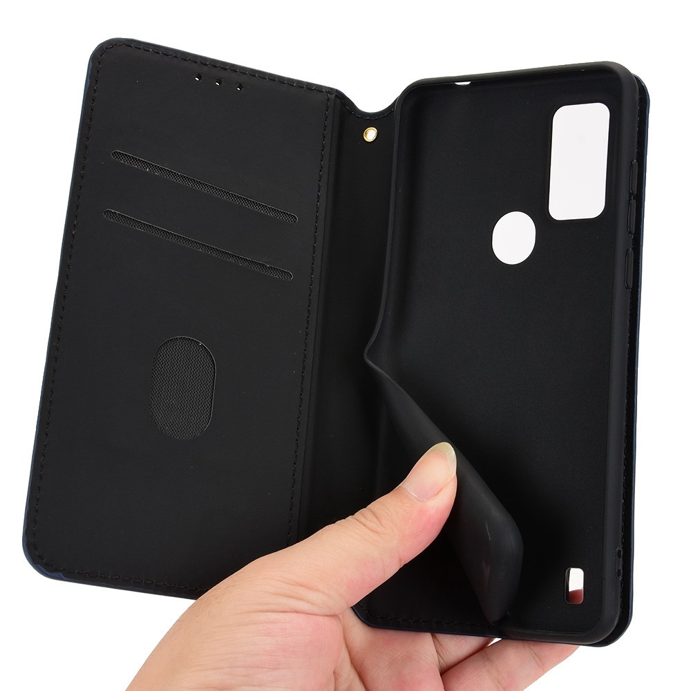 For Blackview A50 4G Stand Wallet PU Leather + TPU Case Magnetic Auto-absorbed Imprinted Rhombus Pattern Phone Cover - Black-4