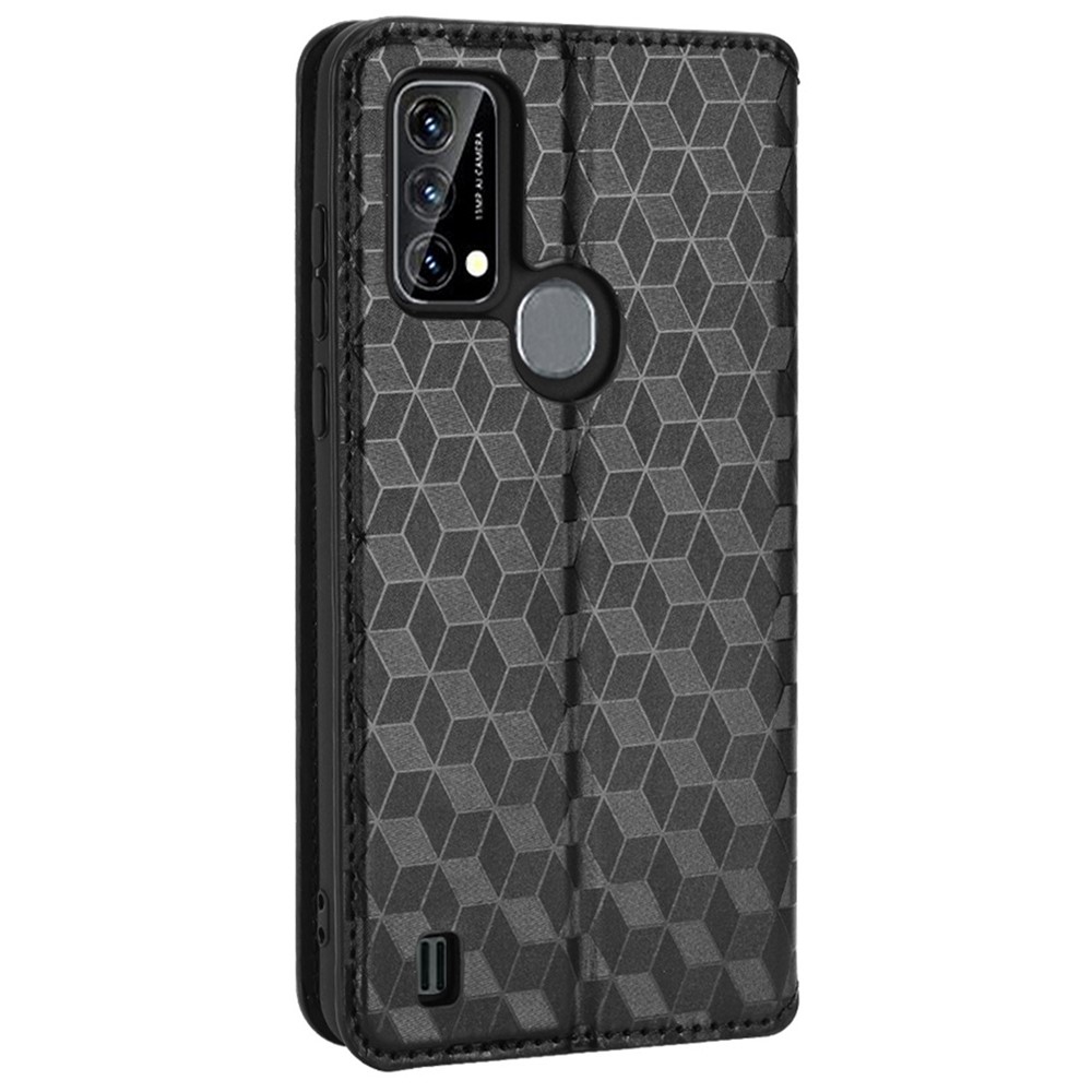 For Blackview A50 4G Stand Wallet PU Leather + TPU Case Magnetic Auto-absorbed Imprinted Rhombus Pattern Phone Cover - Black-8
