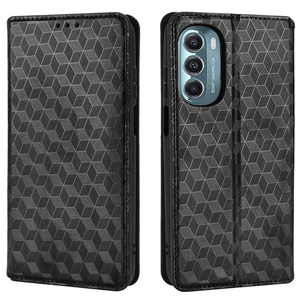 For Motorola Moto G Stylus 5G (2022) Magnetic Absorption Imprinting Rhombus Pattern Phone Leather Case Cover with Stand Wallet - Black-1