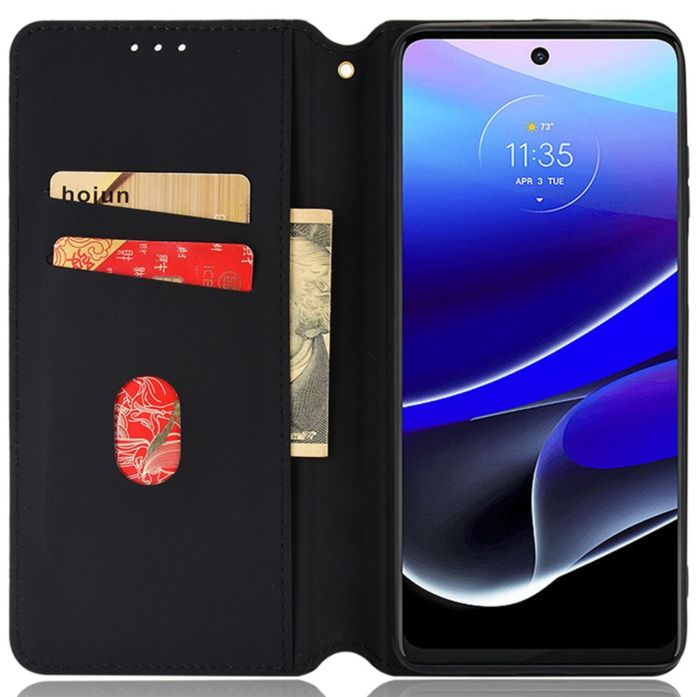 For Motorola Moto G Stylus 5G (2022) Magnetic Absorption Imprinting Rhombus Pattern Phone Leather Case Cover with Stand Wallet - Black-2
