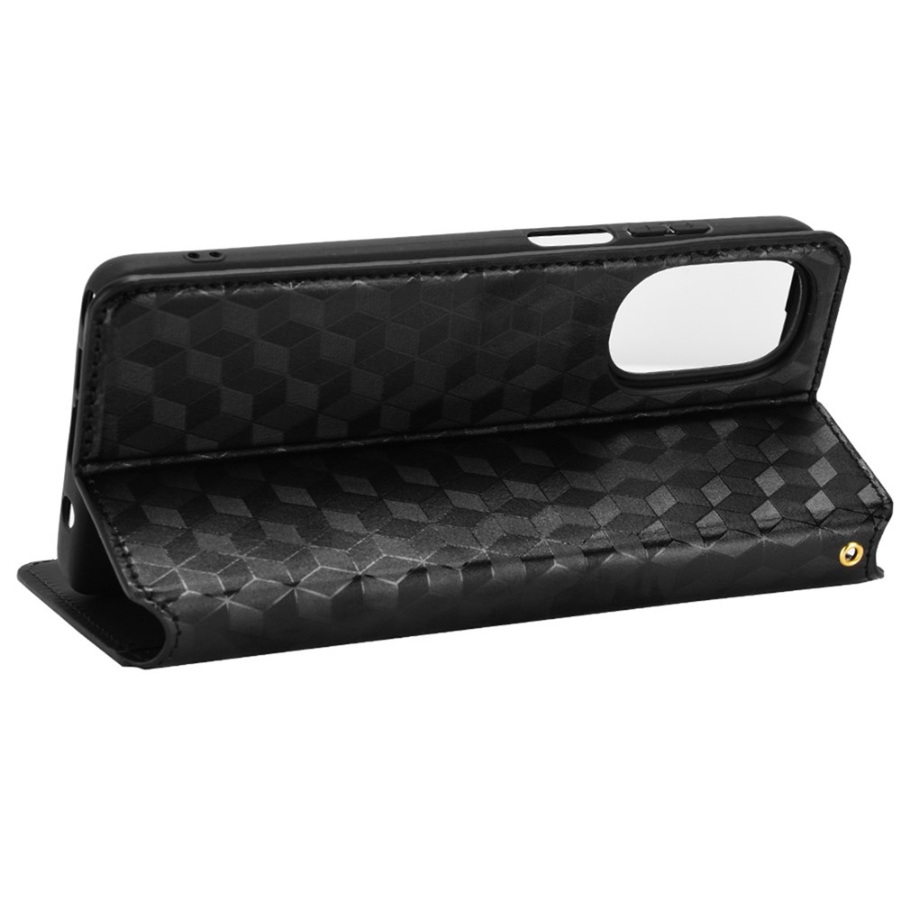 For Motorola Moto G Stylus 5G (2022) Magnetic Absorption Imprinting Rhombus Pattern Phone Leather Case Cover with Stand Wallet - Black-3