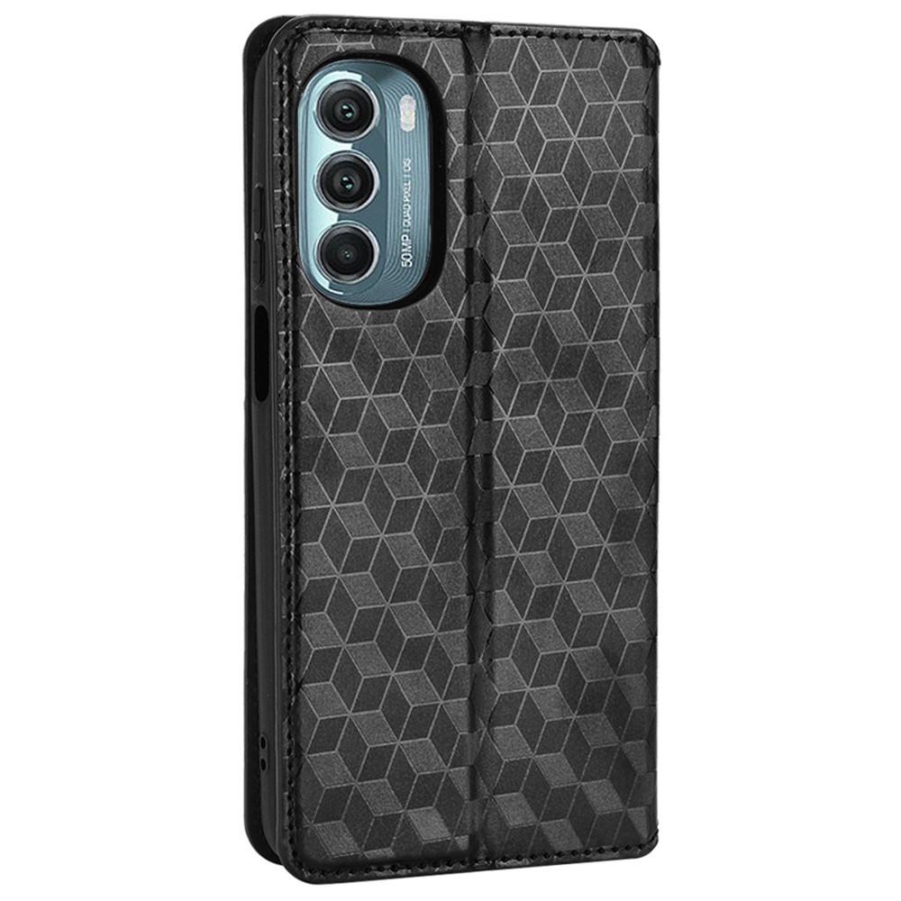 For Motorola Moto G Stylus 5G (2022) Magnetic Absorption Imprinting Rhombus Pattern Phone Leather Case Cover with Stand Wallet - Black-8