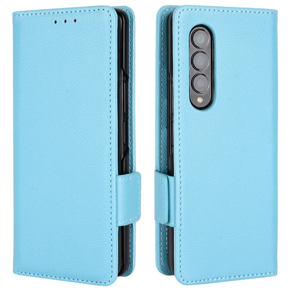 For Samsung Galaxy Z Fold3 5G Side Magnetic Clasp Litchi Texture PU Leather Phone Case Stand Wallet Folio Flip Cover - Baby Blue-1
