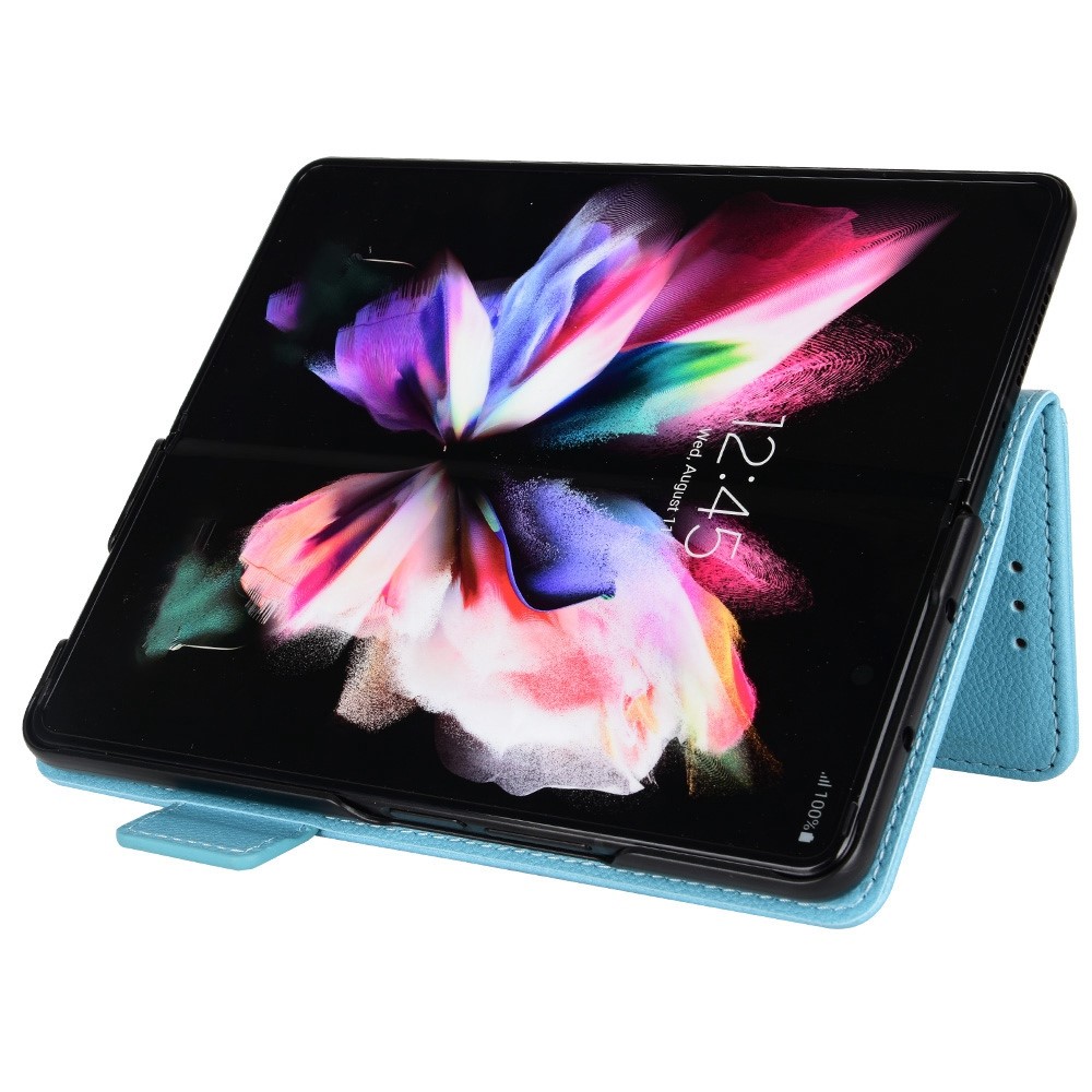 For Samsung Galaxy Z Fold3 5G Side Magnetic Clasp Litchi Texture PU Leather Phone Case Stand Wallet Folio Flip Cover - Baby Blue-3