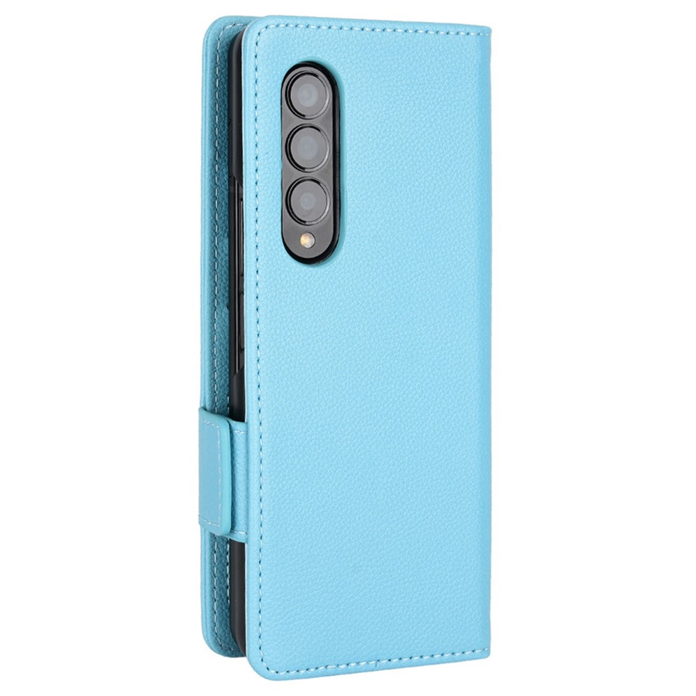 For Samsung Galaxy Z Fold3 5G Side Magnetic Clasp Litchi Texture PU Leather Phone Case Stand Wallet Folio Flip Cover - Baby Blue-7