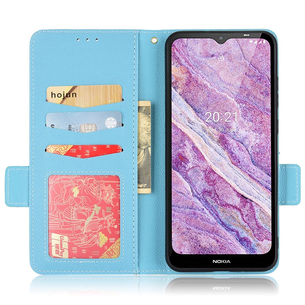 For Nokia C10 / C20 PU Leather Litchi Texture Phone Case Anti-scratch Stand Wallet Magnetic Clasp Cover - Baby Blue-2