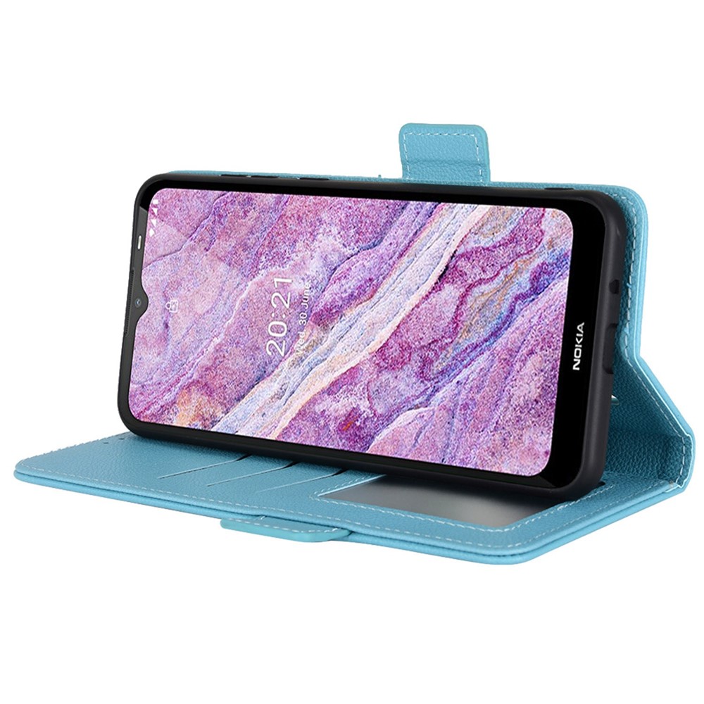 For Nokia C10 / C20 PU Leather Litchi Texture Phone Case Anti-scratch Stand Wallet Magnetic Clasp Cover - Baby Blue-3
