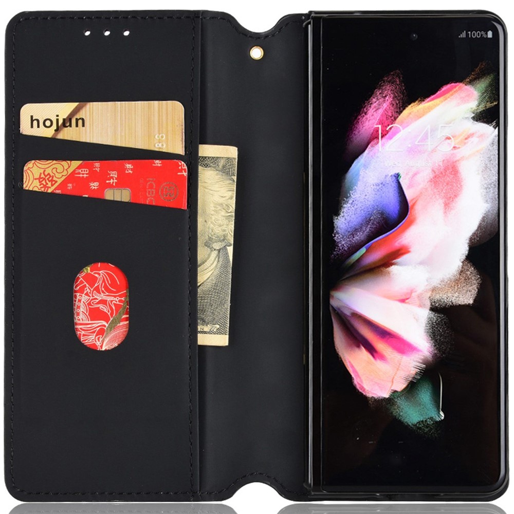 For Samsung Galaxy Z Fold3 5G Imprinting Rhombus Pattern Stand Wallet Leather Case Anti-drop Phone Cover - Black-2