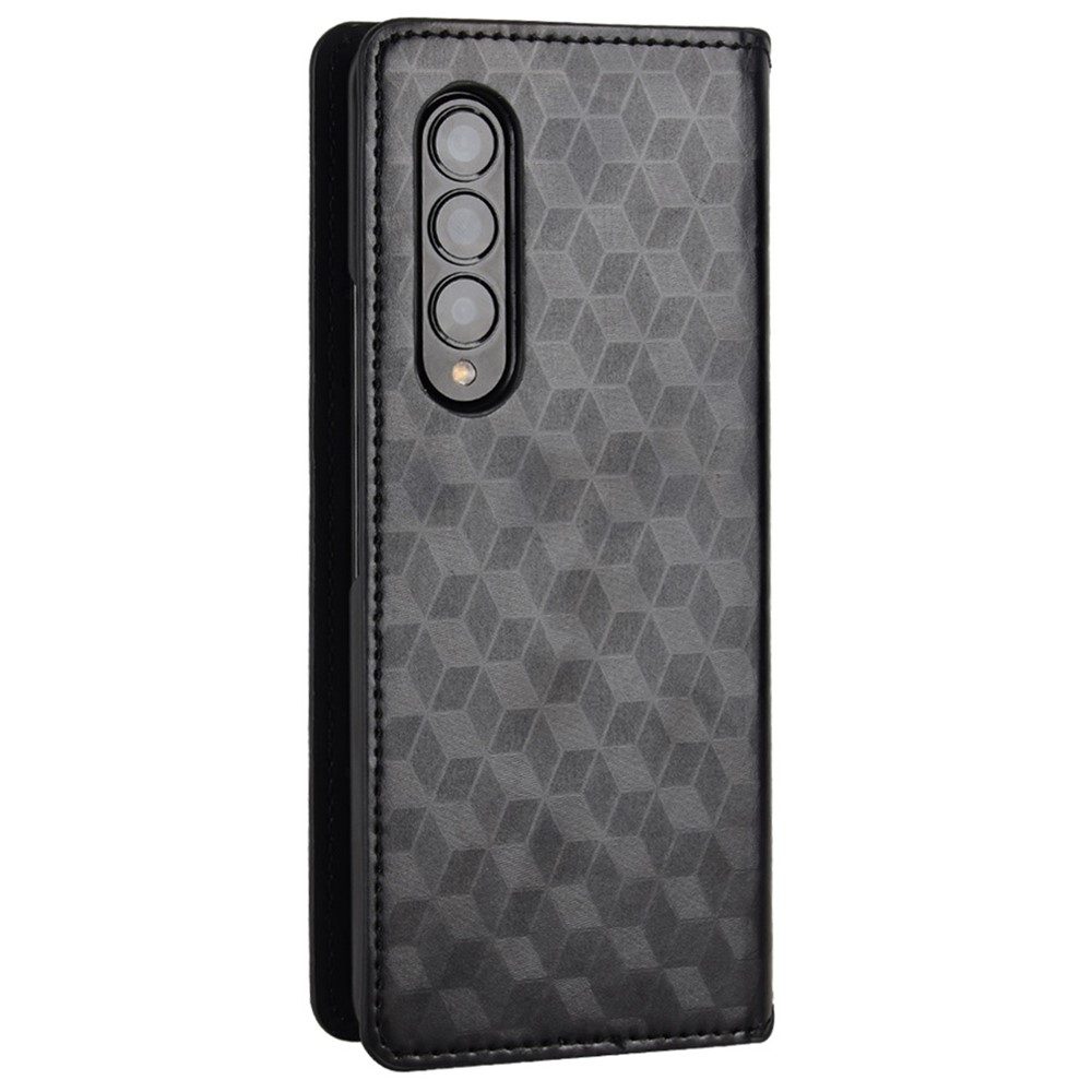 For Samsung Galaxy Z Fold3 5G Imprinting Rhombus Pattern Stand Wallet Leather Case Anti-drop Phone Cover - Black-7