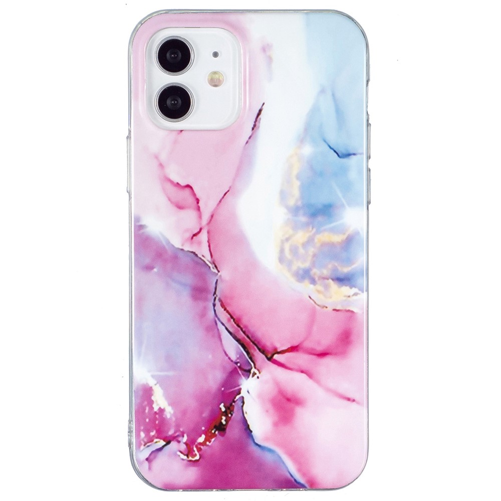 For iPhone 12 mini 5.4 inch IMD Marble Pattern Ultra Slim Phone Case Drop-proof Protective Cover - Pink/Blue