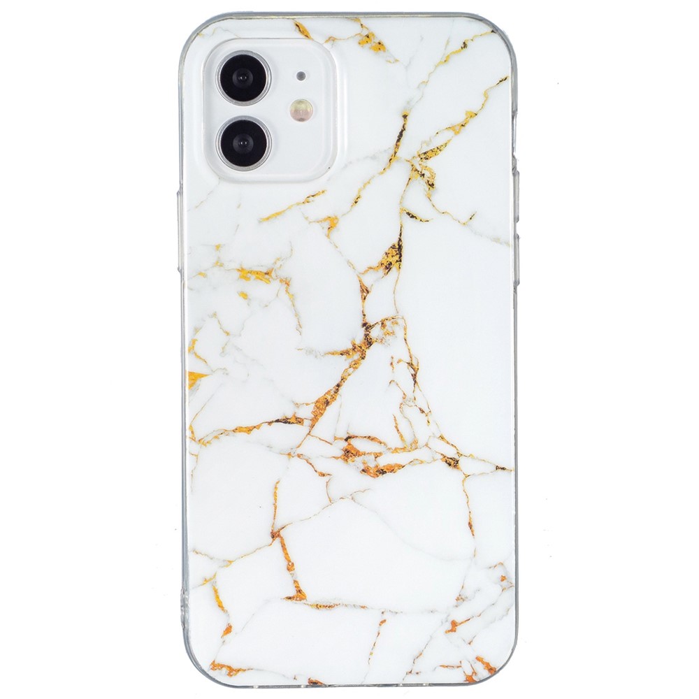 For iPhone 12 mini 5.4 inch IMD Marble Pattern Ultra Slim Phone Case Drop-proof Protective Cover - White