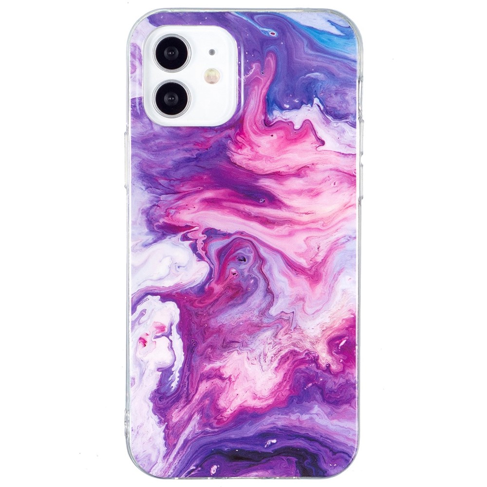 For iPhone 12 mini 5.4 inch IMD Marble Pattern Ultra Slim Phone Case Drop-proof Protective Cover - Red