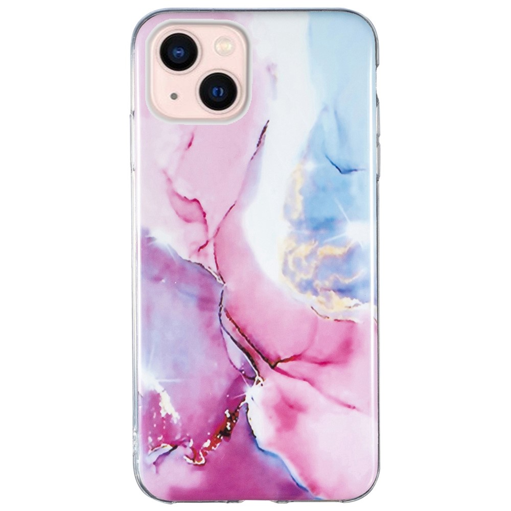 For iPhone 13 mini 5.4 inch Marble Pattern IMD Slim Phone Case Anti-drop Soft TPU Back Cover - Pink/Blue