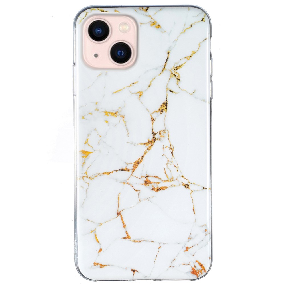 For iPhone 13 mini 5.4 inch Marble Pattern IMD Slim Phone Case Anti-drop Soft TPU Back Cover - White