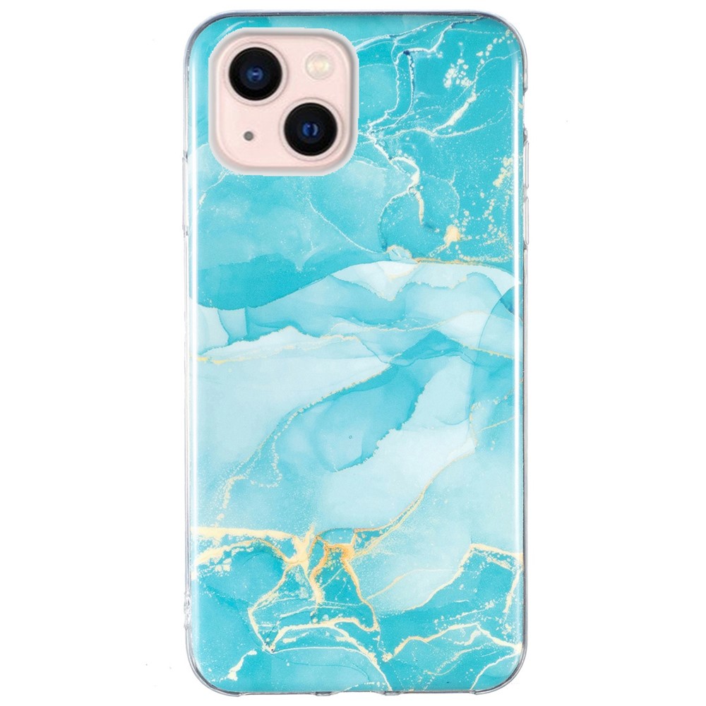 For iPhone 13 mini 5.4 inch Marble Pattern IMD Slim Phone Case Anti-drop Soft TPU Back Cover - Green