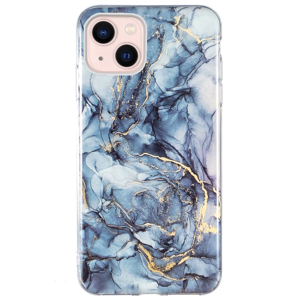 For iPhone 13 mini 5.4 inch Marble Pattern IMD Slim Phone Case Anti-drop Soft TPU Back Cover - Grey