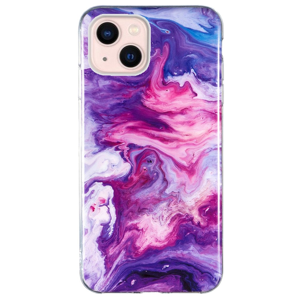 For iPhone 13 mini 5.4 inch Marble Pattern IMD Slim Phone Case Anti-drop Soft TPU Back Cover - Red
