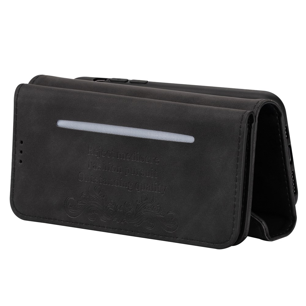For iPhone 14 Pro Max 6.7 inch Shock Absorption Phone Case PU Leather Skin-touch Feeling Zipper Wallet Stand Cover with Short + Long Strap - Black-10