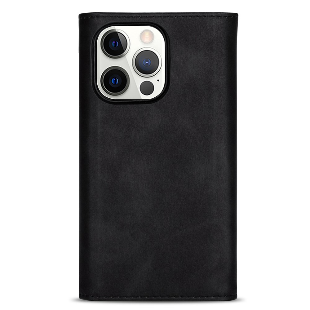 For iPhone 14 Pro Max 6.7 inch Shock Absorption Phone Case PU Leather Skin-touch Feeling Zipper Wallet Stand Cover with Short + Long Strap - Black-12