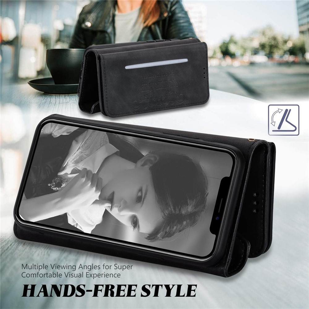For iPhone 14 Pro Max 6.7 inch Shock Absorption Phone Case PU Leather Skin-touch Feeling Zipper Wallet Stand Cover with Short + Long Strap - Black-6