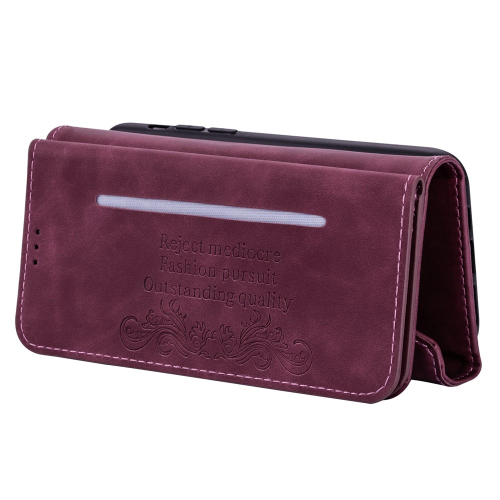 For iPhone 14 Pro 6.1 inch Anti-fall Phone Case Multiple Card Slots Wear-resistant PU Leather Zipper Wallet Stand Cover with Short + Long Strap - Wine Red-10