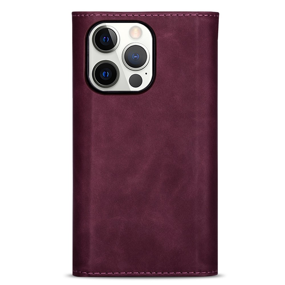 For iPhone 14 Pro 6.1 inch Anti-fall Phone Case Multiple Card Slots Wear-resistant PU Leather Zipper Wallet Stand Cover with Short + Long Strap - Wine Red-12