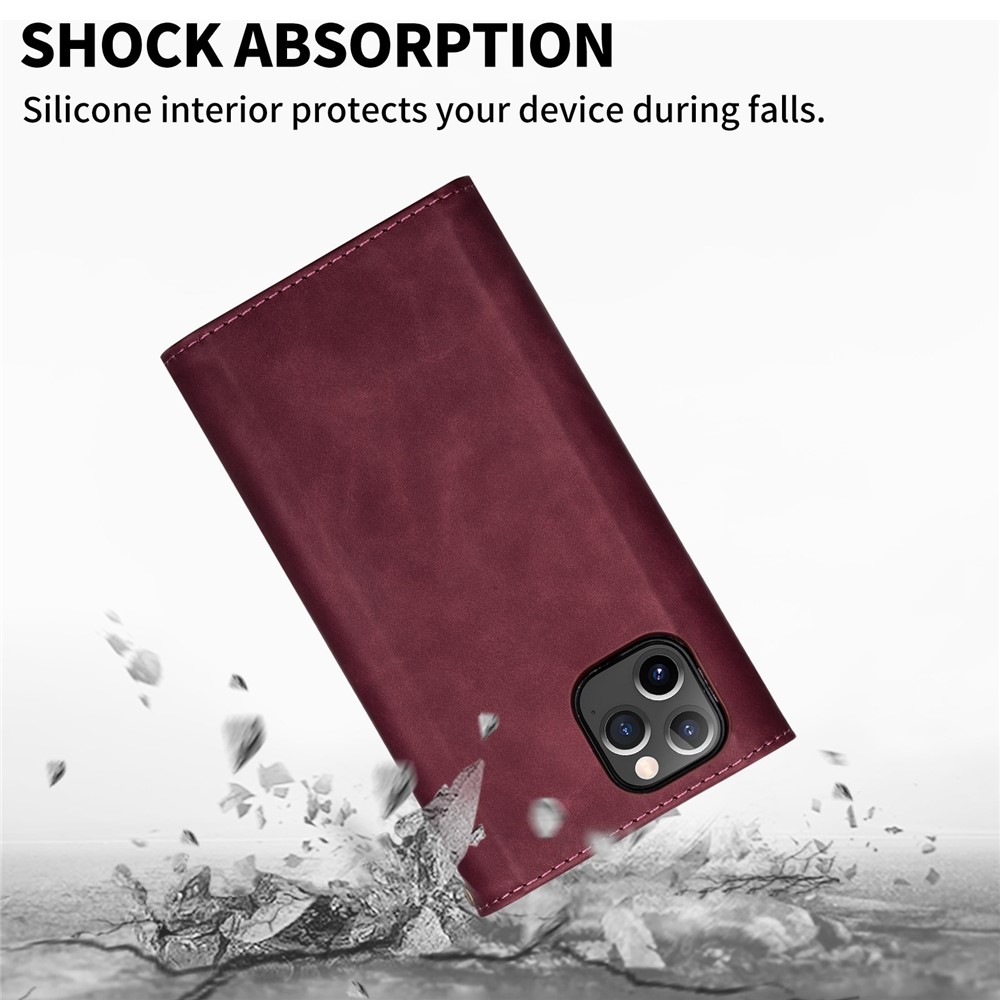 For iPhone 14 Pro 6.1 inch Anti-fall Phone Case Multiple Card Slots Wear-resistant PU Leather Zipper Wallet Stand Cover with Short + Long Strap - Wine Red-9