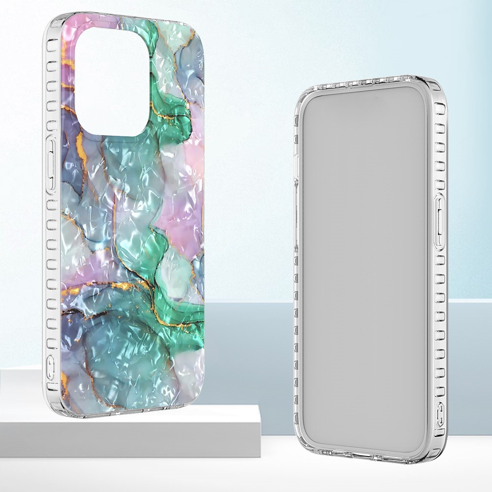 YB IMD Series-13 for iPhone 14 Pro 6.1 inch 2.0mm IMD IML Shell Pattern TPU Case Bump Proof Airbag Cover - BK011-Green Marble-2