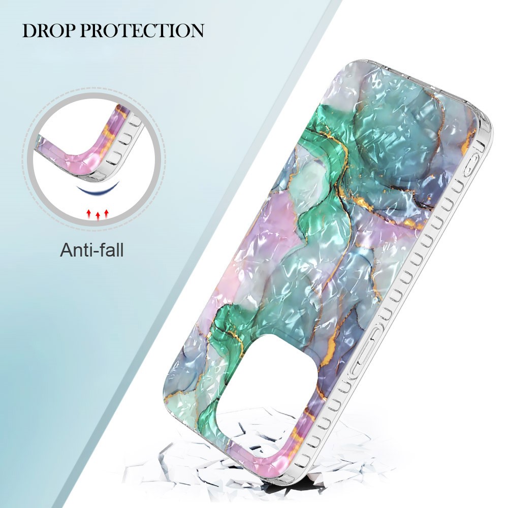 YB IMD Series-13 for iPhone 14 Pro 6.1 inch 2.0mm IMD IML Shell Pattern TPU Case Bump Proof Airbag Cover - BK011-Green Marble-3