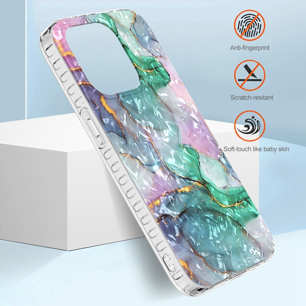 YB IMD Series-13 for iPhone 14 Pro 6.1 inch 2.0mm IMD IML Shell Pattern TPU Case Bump Proof Airbag Cover - BK011-Green Marble-4