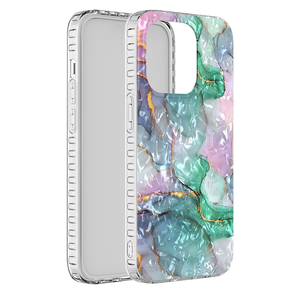 YB IMD Series-13 for iPhone 14 Pro 6.1 inch 2.0mm IMD IML Shell Pattern TPU Case Bump Proof Airbag Cover - BK011-Green Marble-5