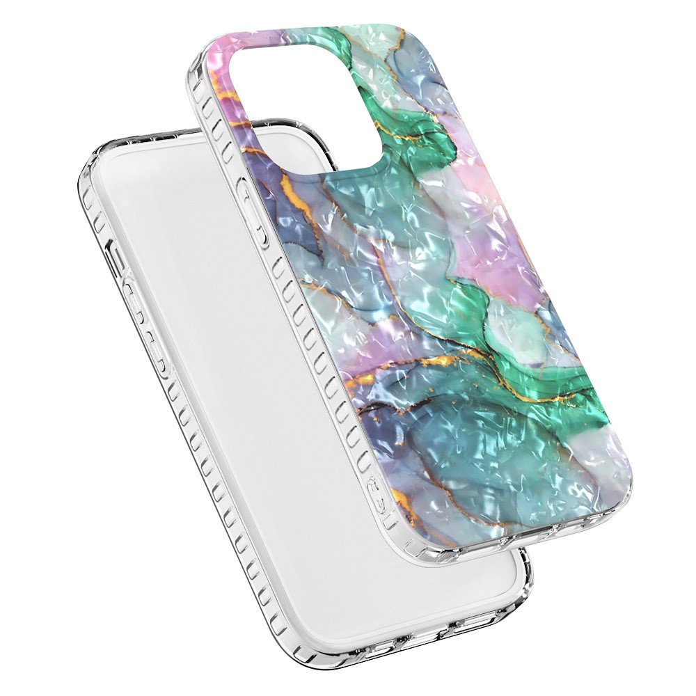 YB IMD Series-13 for iPhone 14 Pro 6.1 inch 2.0mm IMD IML Shell Pattern TPU Case Bump Proof Airbag Cover - BK011-Green Marble-6