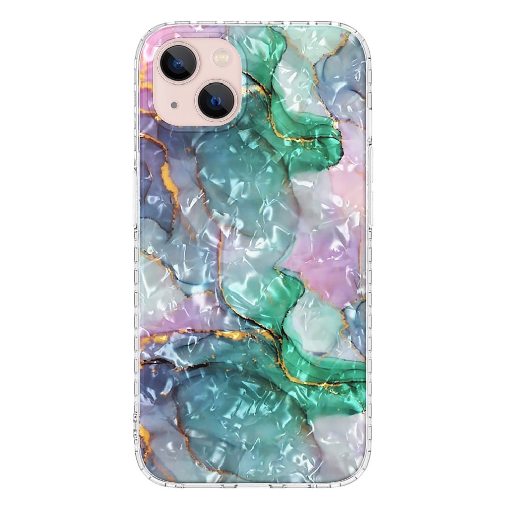 YB IMD Series-13 for iPhone 14 6.1 inch 2.0mm IMD IML Shell Pattern TPU Case Shockproof Airbag Cover - BK011-Green Marble-1