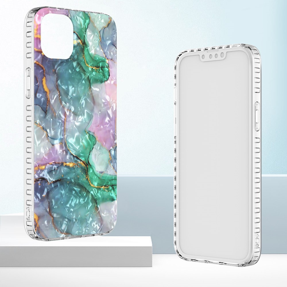 YB IMD Series-13 for iPhone 14 6.1 inch 2.0mm IMD IML Shell Pattern TPU Case Shockproof Airbag Cover - BK011-Green Marble-2