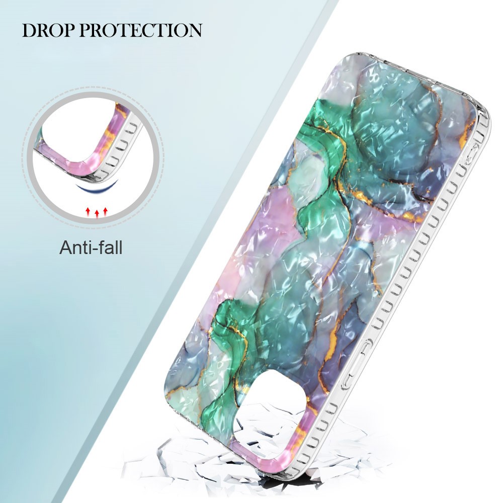 YB IMD Series-13 for iPhone 14 6.1 inch 2.0mm IMD IML Shell Pattern TPU Case Shockproof Airbag Cover - BK011-Green Marble-3
