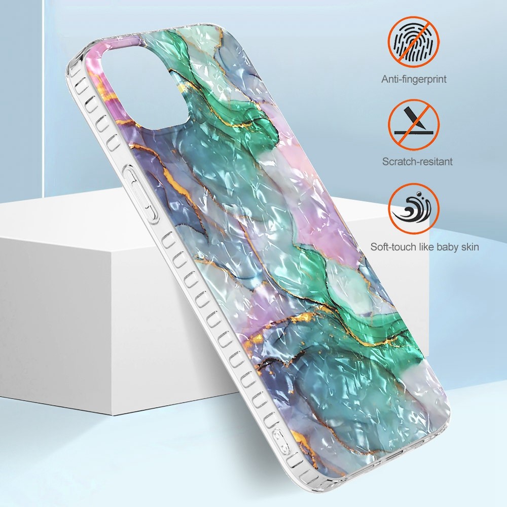 YB IMD Series-13 for iPhone 14 6.1 inch 2.0mm IMD IML Shell Pattern TPU Case Shockproof Airbag Cover - BK011-Green Marble-4