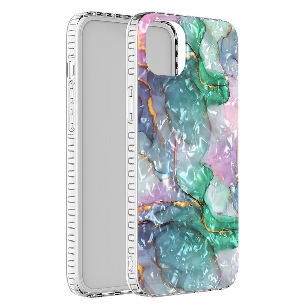 YB IMD Series-13 for iPhone 14 6.1 inch 2.0mm IMD IML Shell Pattern TPU Case Shockproof Airbag Cover - BK011-Green Marble-5
