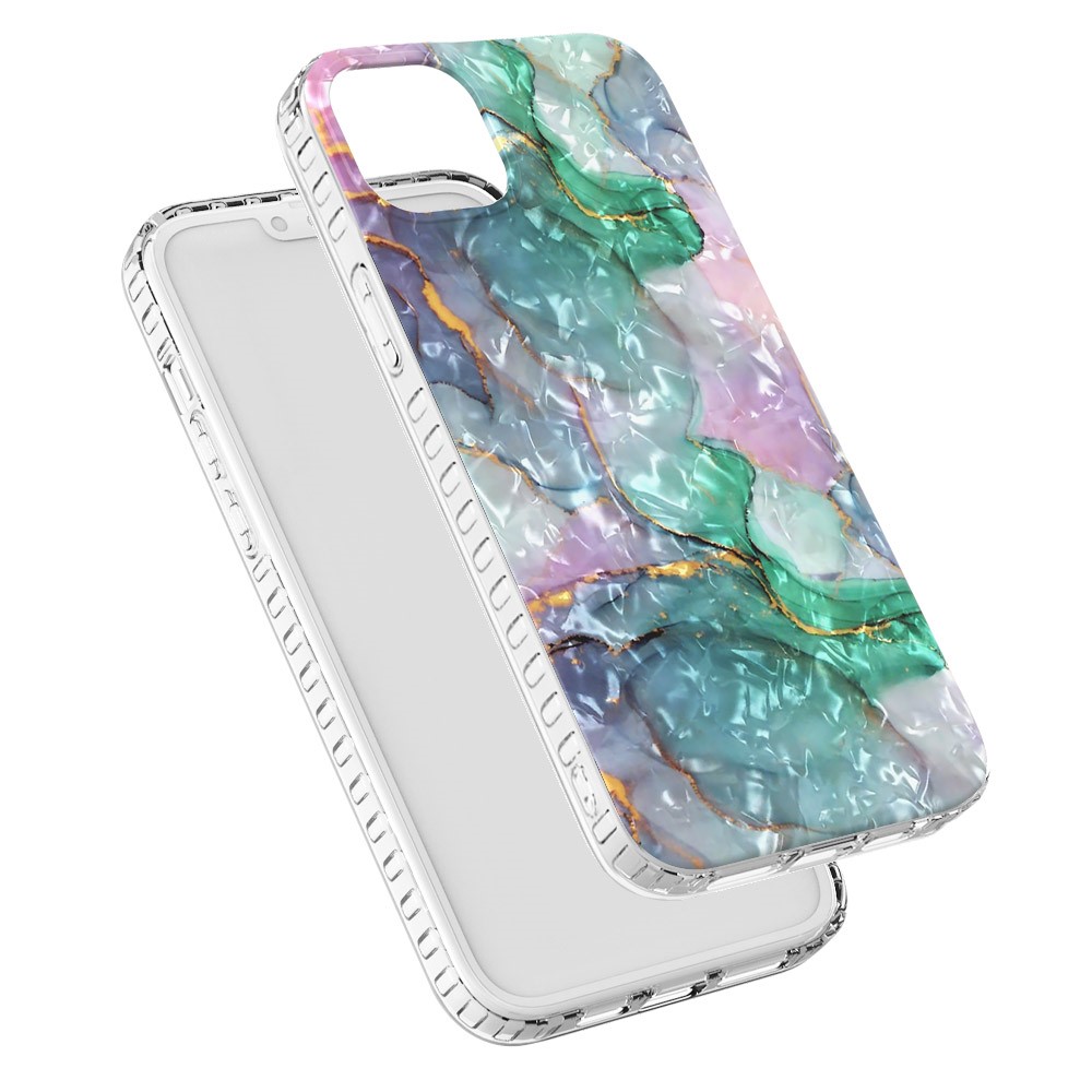 YB IMD Series-13 for iPhone 14 6.1 inch 2.0mm IMD IML Shell Pattern TPU Case Shockproof Airbag Cover - BK011-Green Marble-6