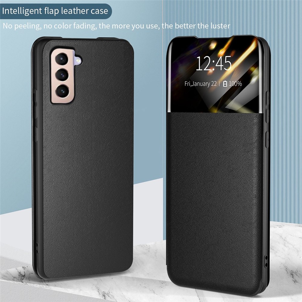 For Samsung Galaxy S21 4G / 5G View Window Protective Phone Case PU Leather Card Holder Phone Stand Cover - Black-5