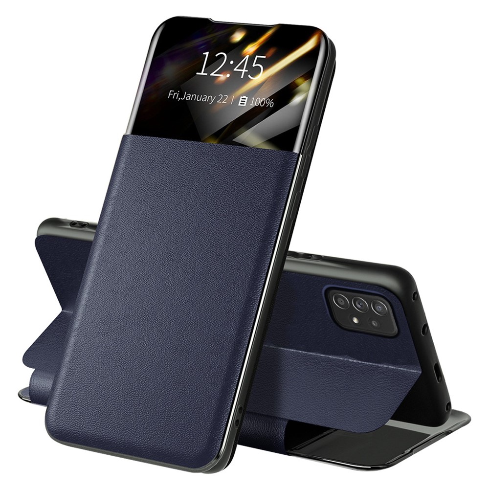For Samsung Galaxy A72 4G / 5G View Window PU Leather Case Full Protection Card Holder Stand Folio Flip Phone Cover - Blue