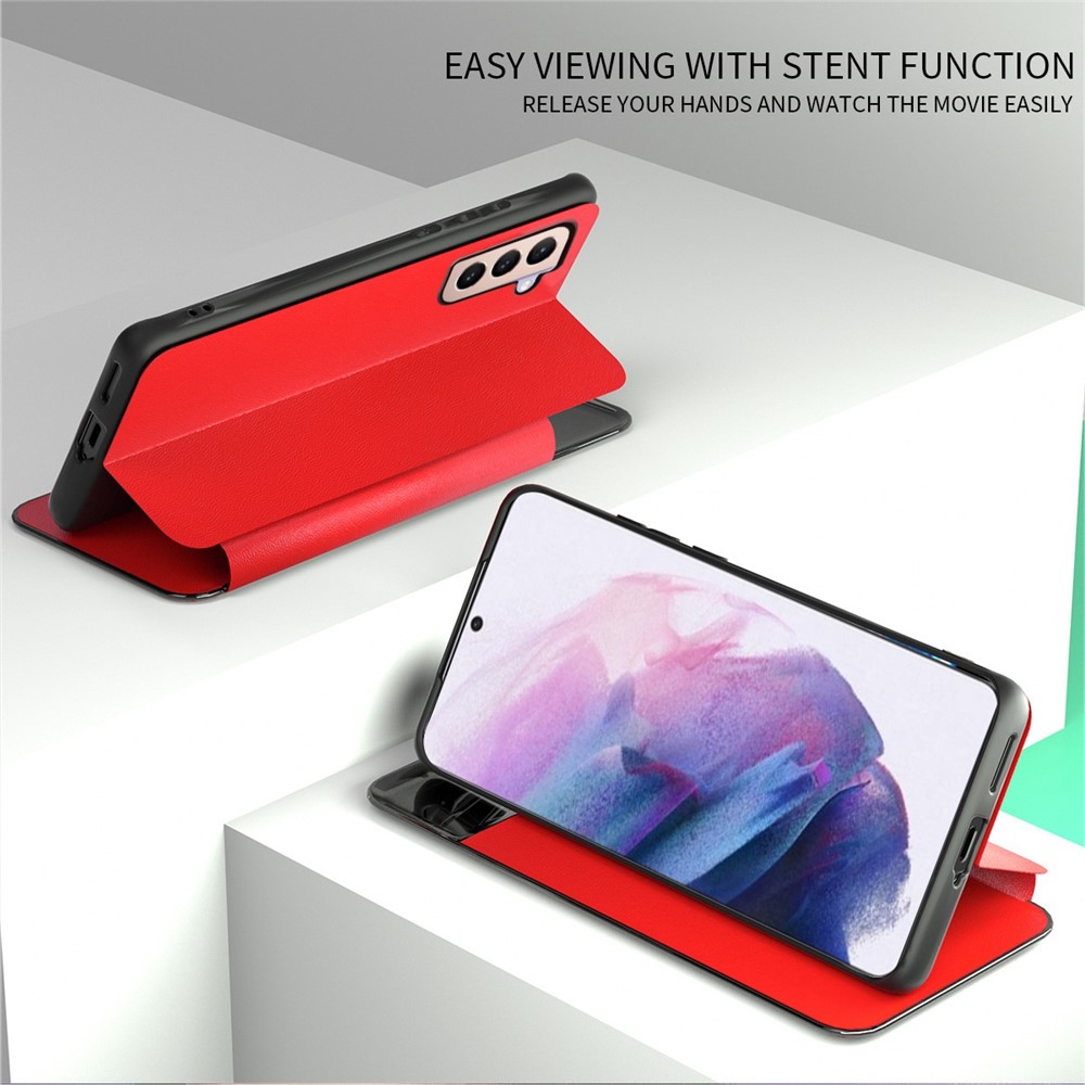 For Samsung Galaxy A52 4G / 5G / A52s 5G View Window Drop-proof Leather Phone Case with Card Holder Stand - Blue-3