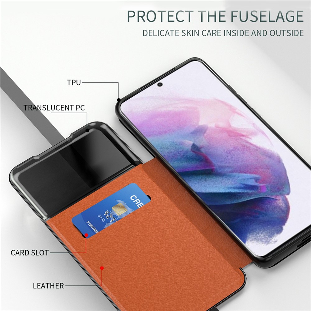 For Samsung Galaxy A52 4G / 5G / A52s 5G View Window Drop-proof Leather Phone Case with Card Holder Stand - Blue-5