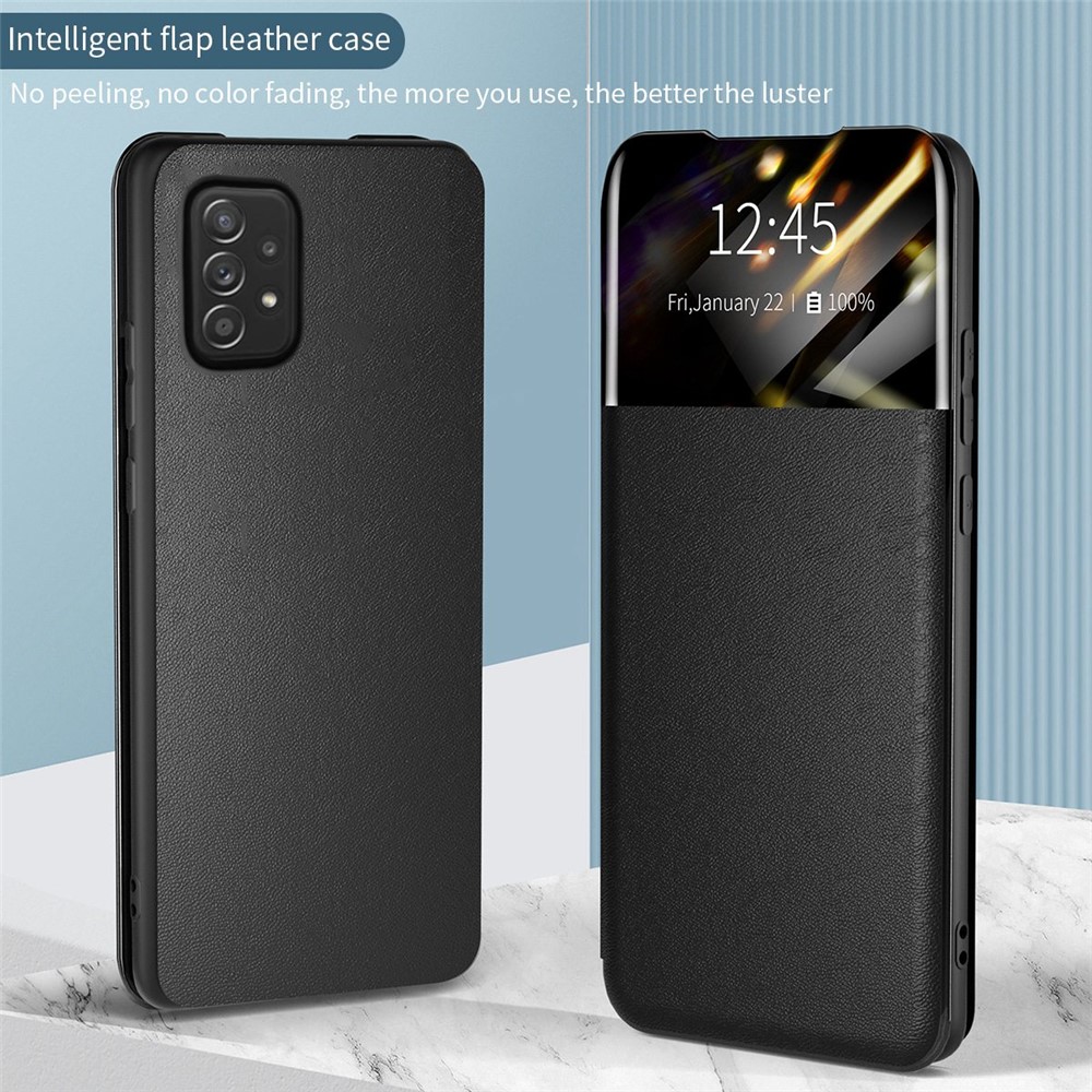 For Samsung Galaxy A52 4G / 5G / A52s 5G View Window Drop-proof Leather Phone Case with Card Holder Stand - Blue-6