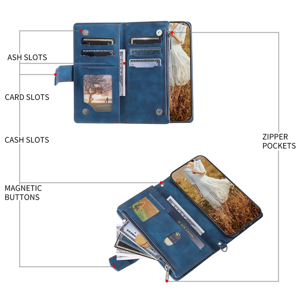 005 Style for iPhone SE (2022) / (2020) / 7 / 8 4.7 inch Rhombus Texture Leather Stand Case with Strap, Zipper Pocket Wallet Protective Phone Cover - Blue-5
